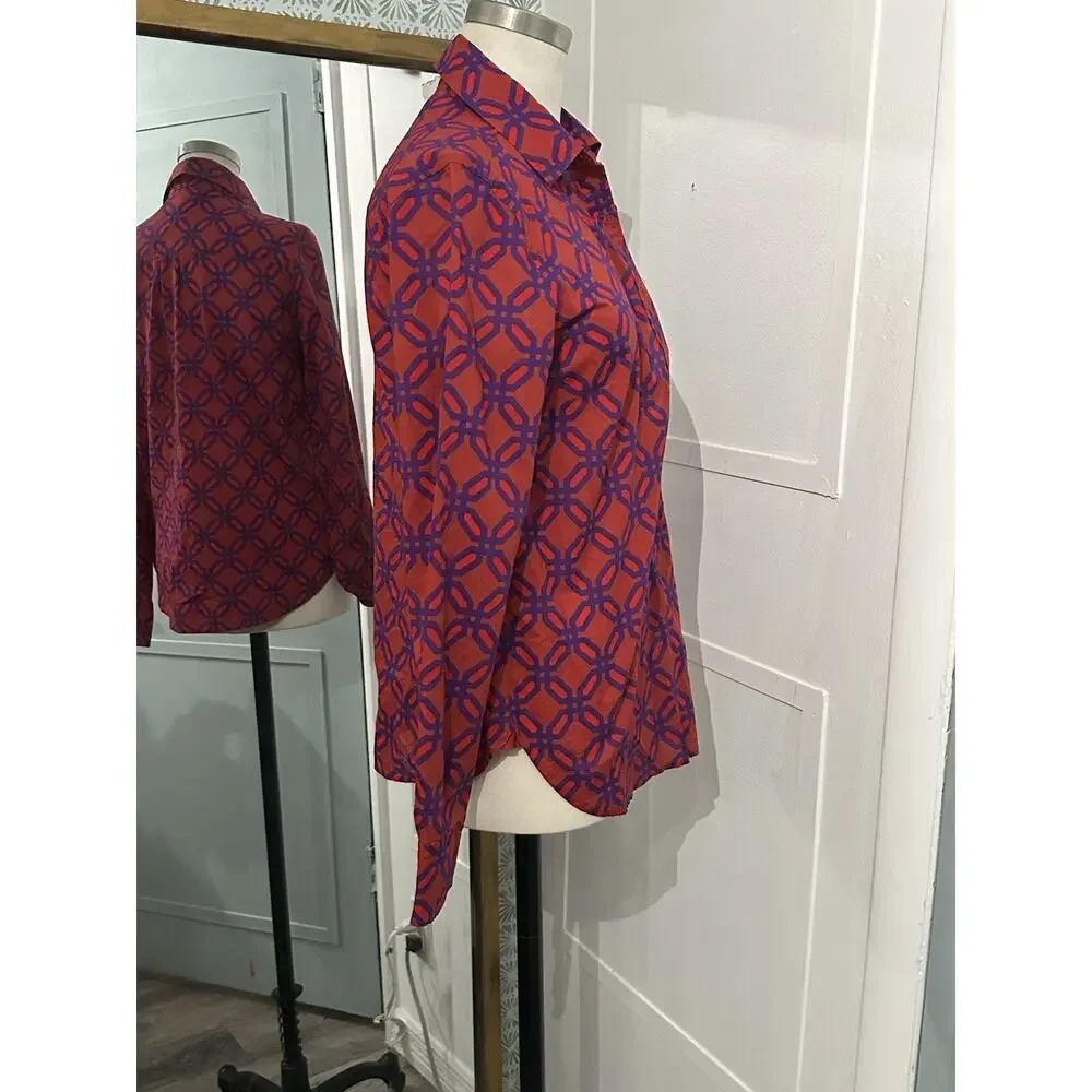 J. Crew Popover in Ratti Geo Print Size 2 Long Sleeve Blouse